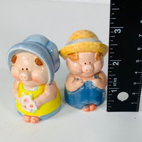 Enesco Pig Salt Pepper Shaker Set VTG Kitsch Farmhouse Kitchen Decor Cottagecore - Picture 13 of 13